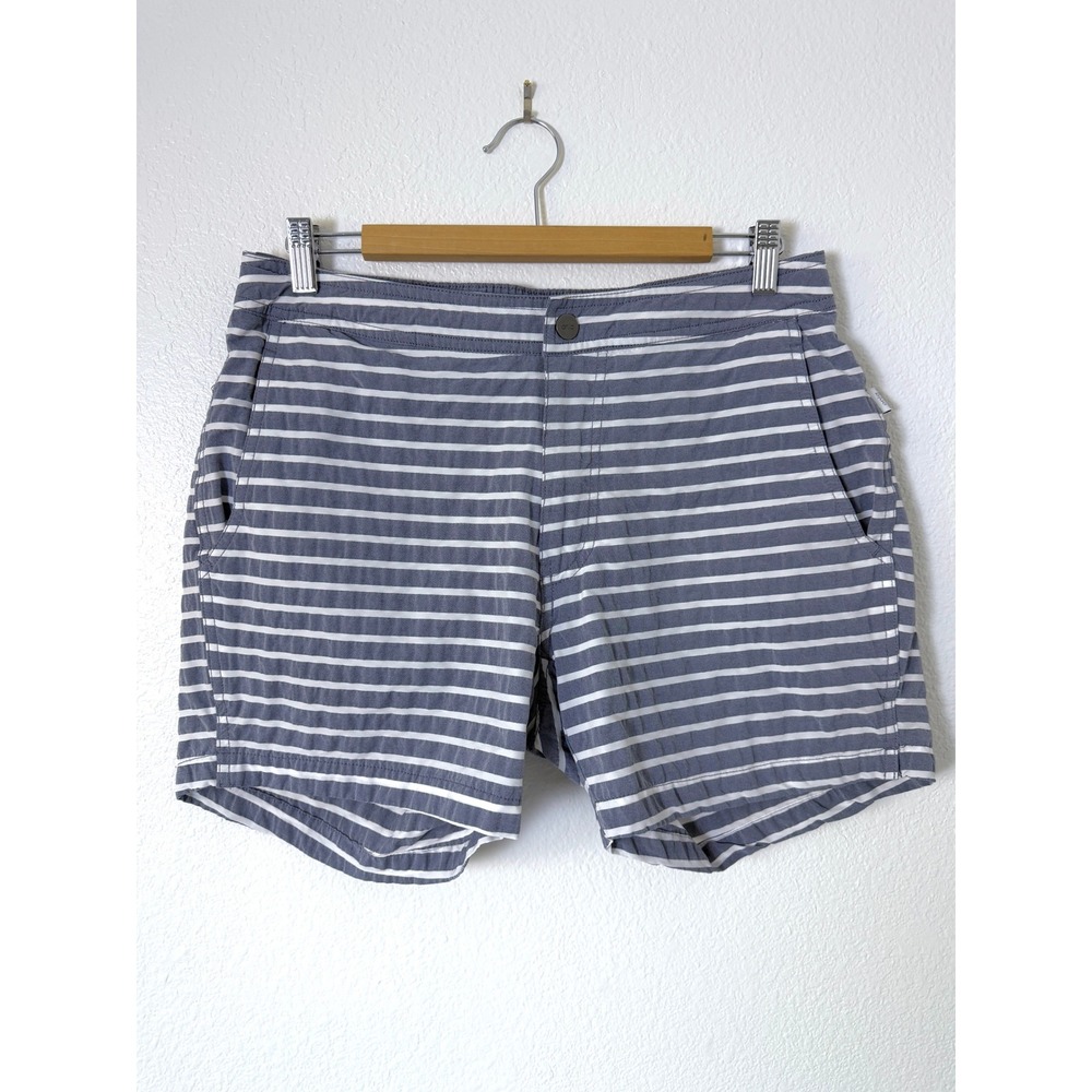 Onia The Calder Navy Blue White Striped Swim Trunks 5" Board Shorts Mens Medium